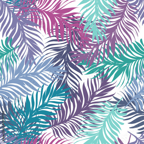 Vector endless colorful seamless pattern, palm leaves. For printing on fabric, wallpaper, paper. Flat vector design © Naya Chu