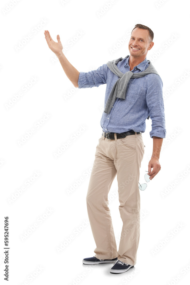 Mature, hand or portrait of happy man with smile alone on isolated and transparent png background. Sale, advertising deal offer or person showing or marketing fashion promotion or clothing sales deal Mature, hand or portrait of happy man with smile alone on isolated and transparent png background. Sale, advertising deal offer or person showing or marketing fashion promotion or clothing sales deal