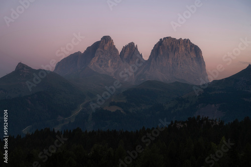 Grohmannspitze peak in Dolomites, Italy during sunrise in Summer
