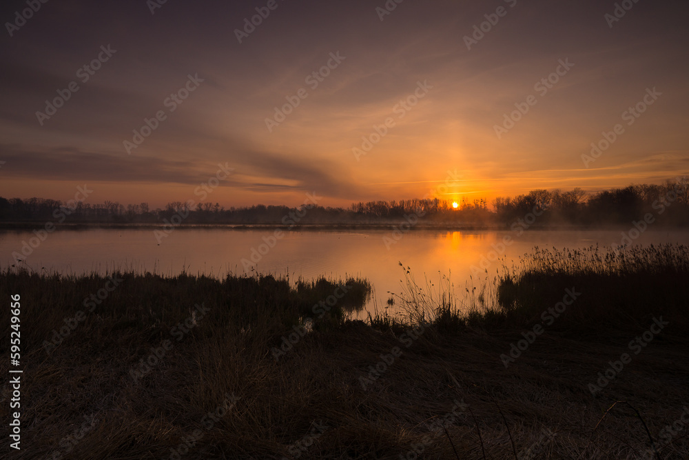 Fototapeta premium Sunrise over the ponds in Lesser Poland