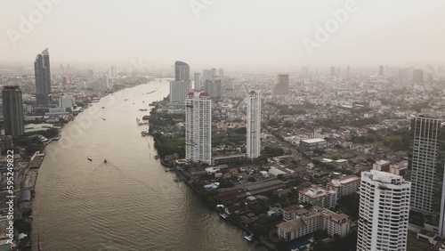 Aerial view of the Chao Praya river and surroundings in Bangkok, Thailand photo