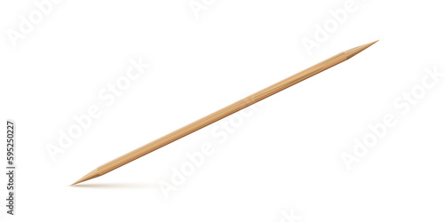 Sharp bamboo wooden toothpick for teeth. Wood disposable bamboo thin long double-sided skewer realistic vector illustration isolated on white background