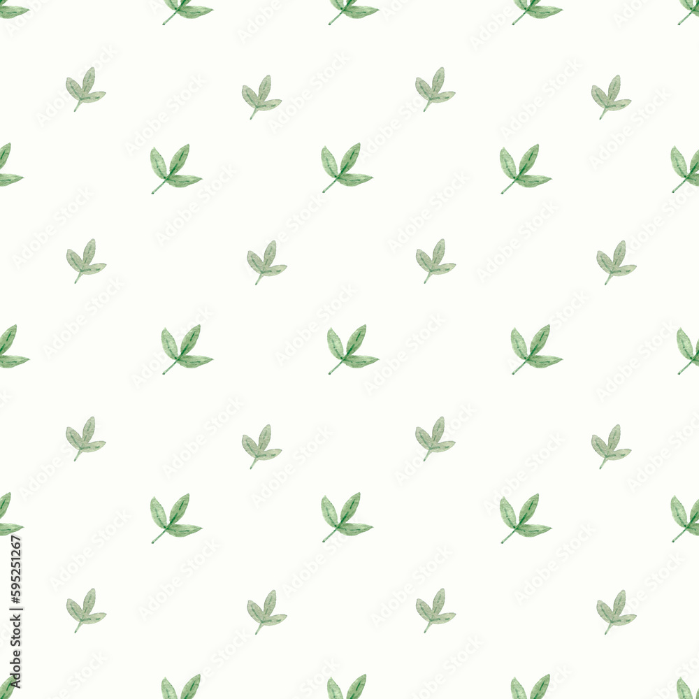 Fototapeta premium Seamless pattern with small, cute green leaves. Small leaves.