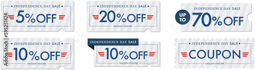 独立記念日セールに使える爽やかな青ストライプのクーポンベクターアイコンセット