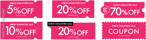 グレートシンガポールセールに使えるシンプルなピンクのクーポンベクターアイコンセット