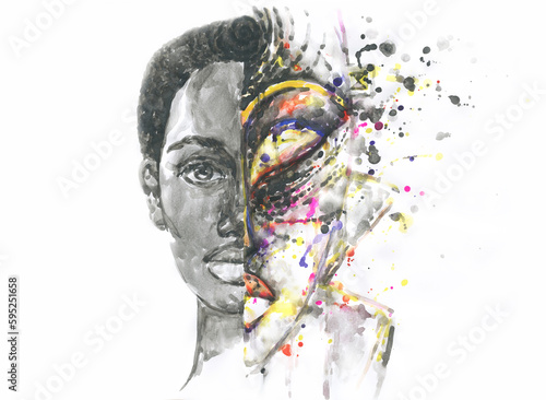 Fototapeta Naklejka Na Ścianę i Meble -  african american human. illustration. watercolor painting	