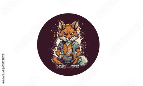 Fox with strong body, fitness club or gym logo. Design element for company logo, label, emblem, apparel or other merchandise. Scalable and editable Vector illustration