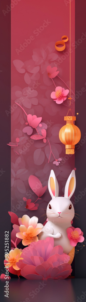 Chinese new year 2023 concept, the year of the water rabbit. Generative AI illustrations
