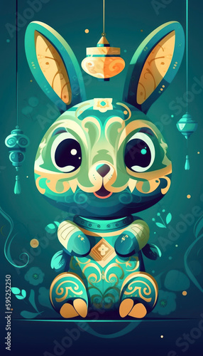 Chinese new year 2023 concept, the year of the water rabbit. Generative AI illustrations © Polarpx