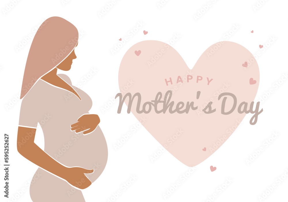 Happy mother's day card. Pregnant woman. Concept of pregnancy and motherhood. Modern maternity. Design for greeting card, poster, web or print. Faceless vector illustration. EPS 10 Happy mother's day card. Pregnant woman. Concept of pregnancy and motherhood. Modern maternity. Design for greeting card, poster, web or print. Faceless vector illustration. EPS 10
