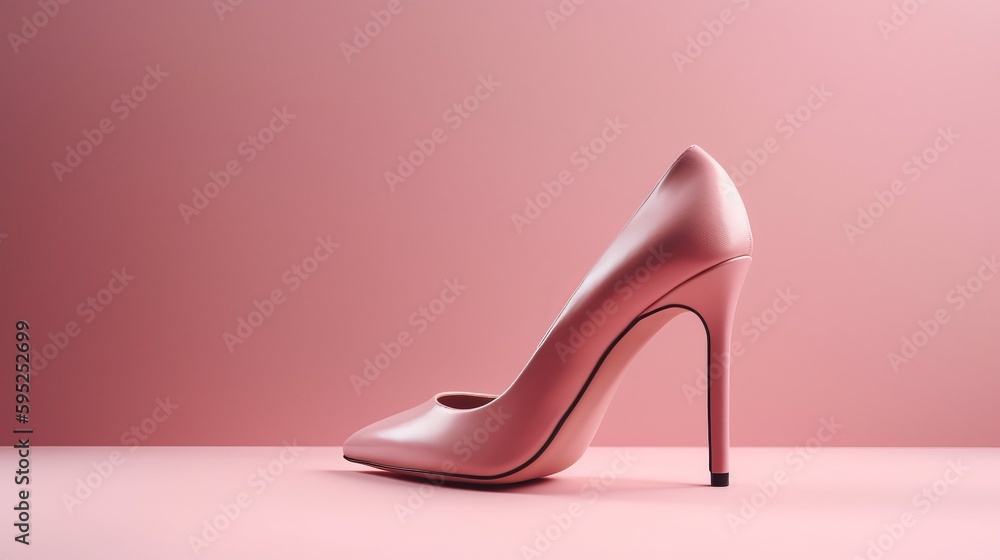 High heels in pink color. Woman shoes on pink studio background. Horizontal banner composition. AI generated High heels in pink color. Woman shoes on pink studio background. Horizontal banner composition. AI generated