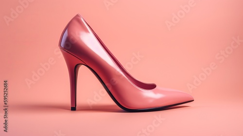 High heels in pink color. Woman shoes on pink studio background. Horizontal banner composition. AI generated