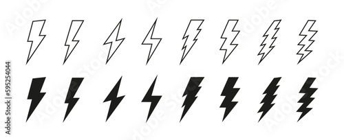 Lightning, thunderbolt vector icon. Electric lightning bolt symbols. Thunderbolt flat style - stock vector. 