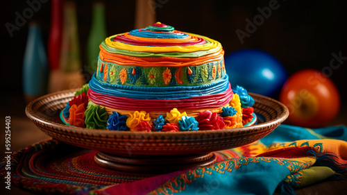 Sombrero Cake, cake shaped like a traditional Mexican sombrero. © Melipo-Art