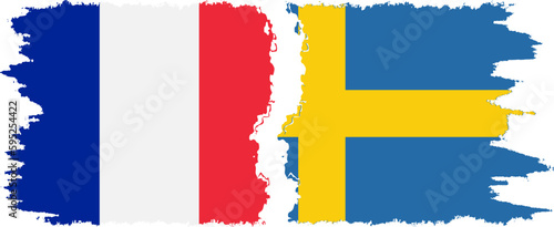 Sweden and France grunge flags connection vector