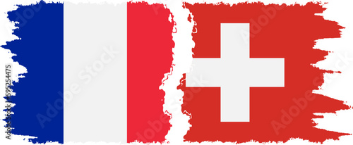 Switzerland and France grunge flags connection vector