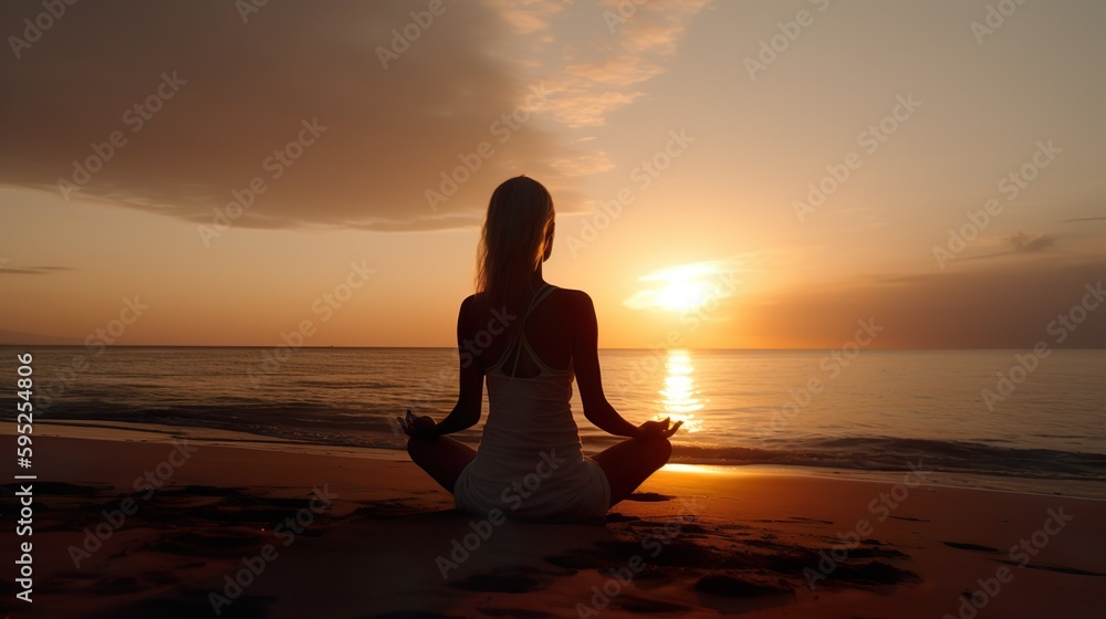 A striking photo of a silhouette of a woman doing a yoga pose, generative Ai A striking photo of a silhouette of a woman doing a yoga pose, generative Ai