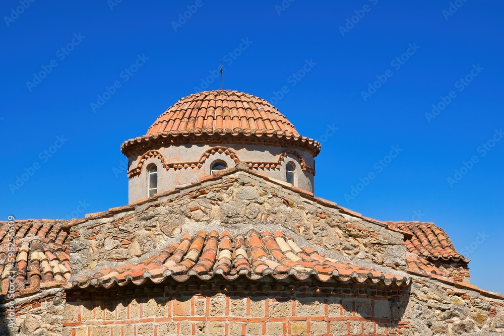 medieval architecture, the castle town of Mystras.  church in medieval city. Mistras, Greece
