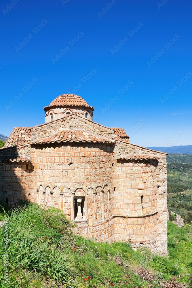 medieval architecture, the castle town of Mystras.  church in medieval city. Mistras, Greece