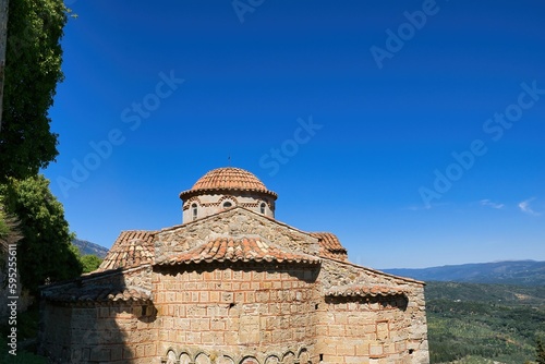 medieval architecture, the castle town of Mystras. church in medieval city. Mistras, Greece