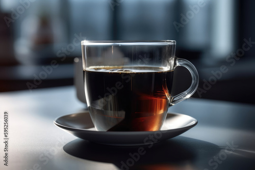 Minimalist black coffee on clean white table - generative AI