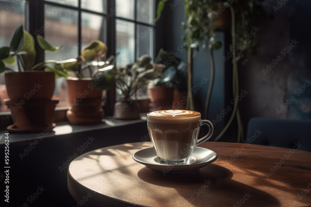 Heart-shaped latte art in urban café - generative AI Heart-shaped latte art in urban café - generative AI