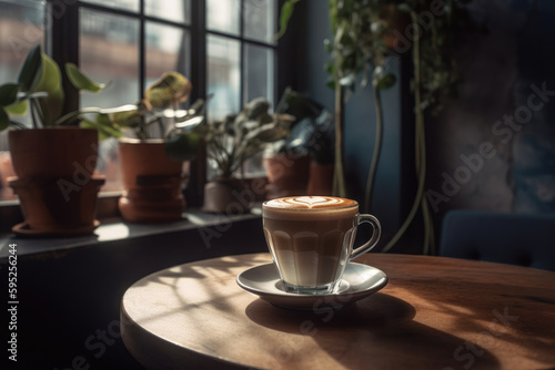 Heart-shaped latte art in urban caf   - generative AI