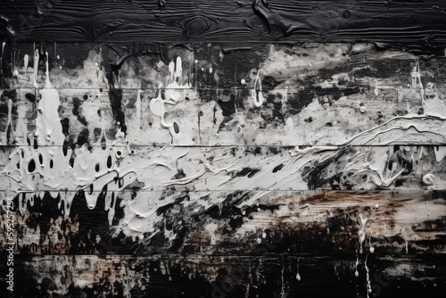 abstract painting on black wooden wall with white paint. Generative Ai