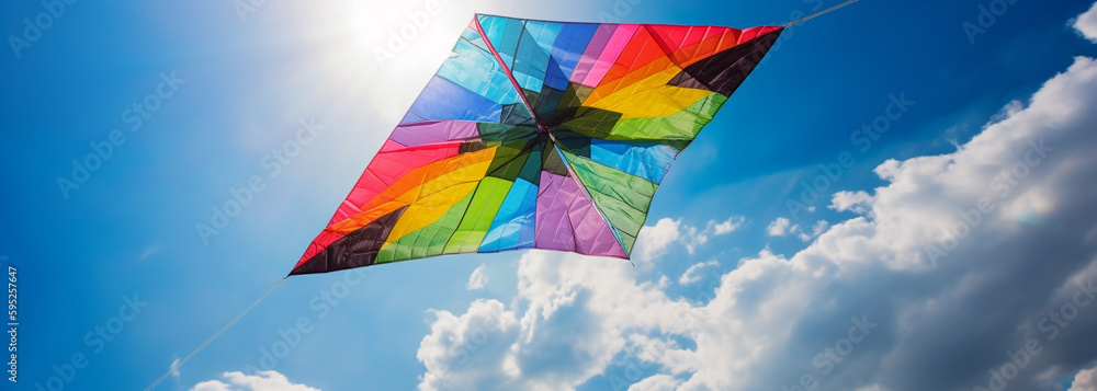a colorful kite flying in the sky on a sunny day . Generative Ai