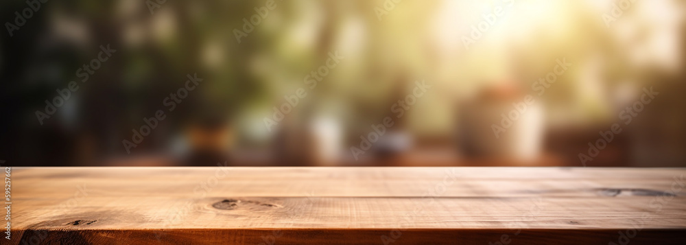 Naklejka premium wooden table with blurred background. Generative Ai