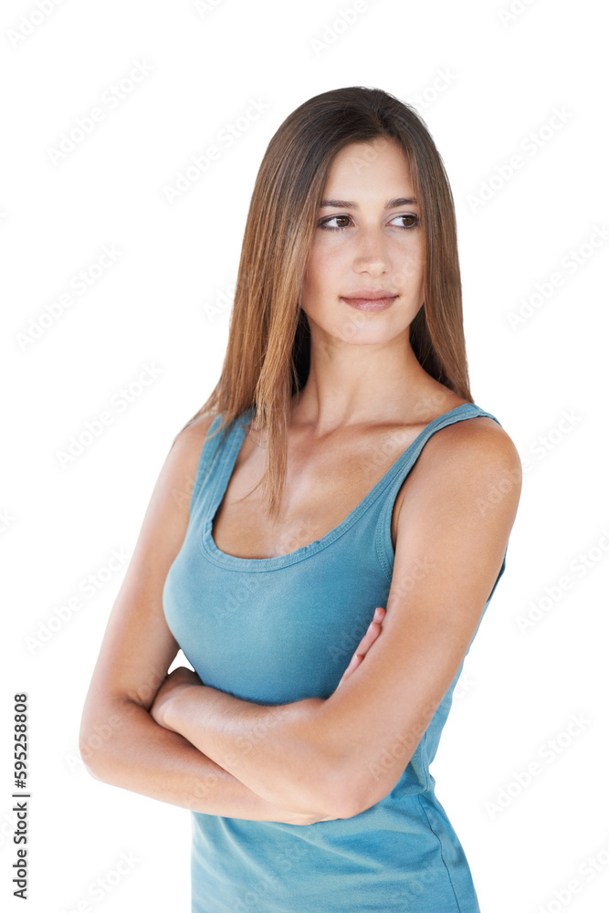 Fashion, beauty and youth of woman focused while isolated on a transparent, png background. Confident, modern casual style and young female model alone and proud with pride and confidence Fashion, beauty and youth of woman focused while isolated on a transparent, png background. Confident, modern casual style and young female model alone and proud with pride and confidence