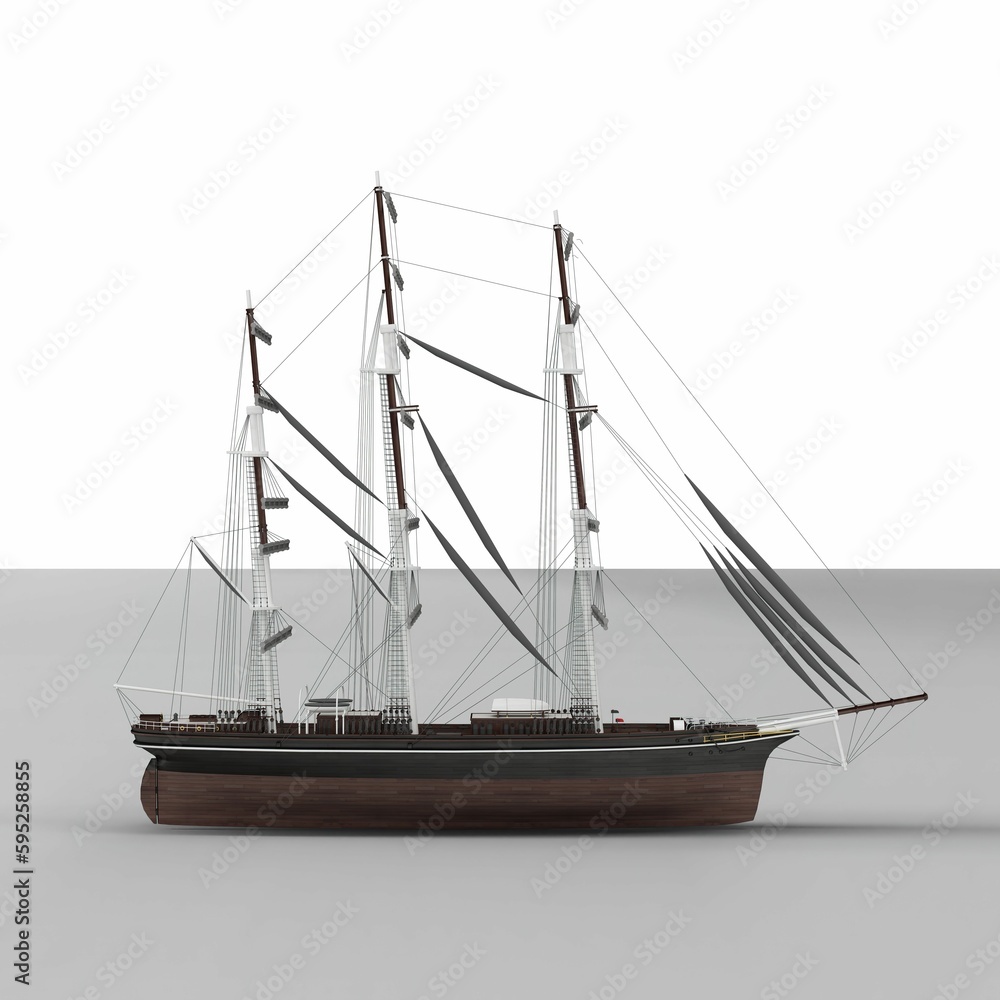 Fototapeta premium 3d rendering of a model sailboat displayed on a gray surface
