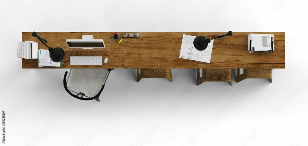 Fototapeta premium 3d rendering of an organized wooden office desk