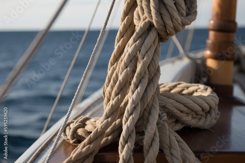 sailing boat on the sea,ropes on a sailboat,ai generative