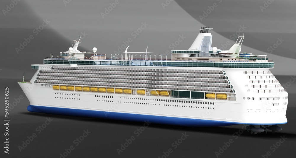 Luxury cruise ship on a gray background, 3D rendered