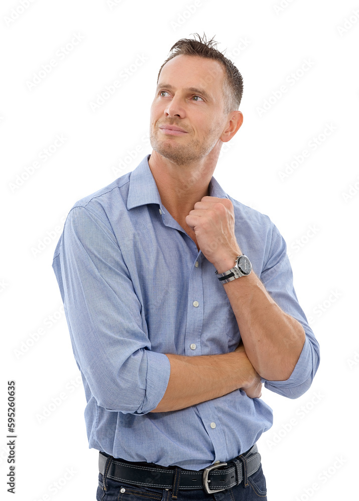 Thinking, solution or thoughtful businessman with a vision isolated on transparent png background alone. Wondering, planning or mature person brainstorming or dreaming of startup ideas or future Thinking, solution or thoughtful businessman with a vision isolated on transparent png background alone. Wondering, planning or mature person brainstorming or dreaming of startup ideas or future