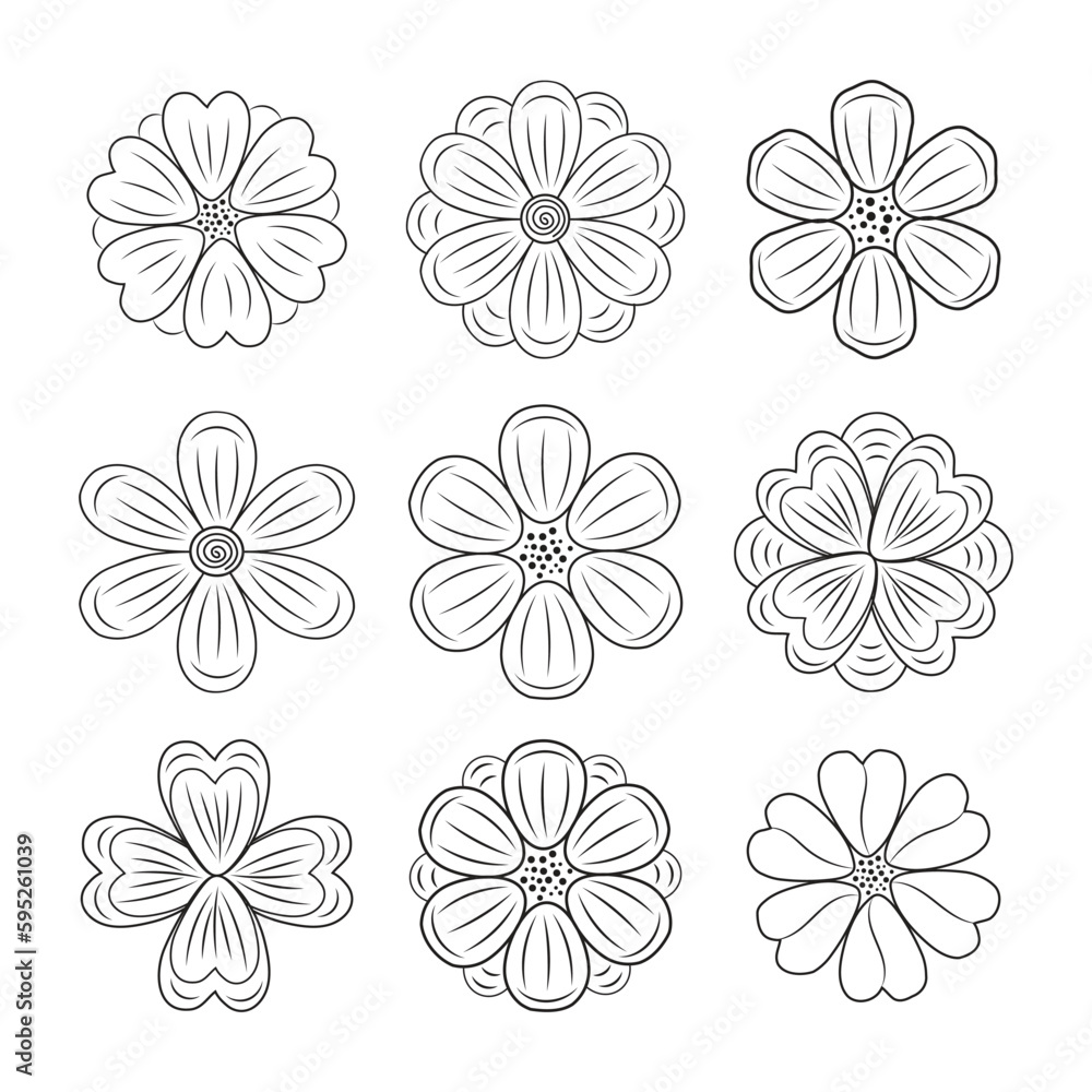 
Hand drawn doodle flowers, Botanical Floral tropical branches doodle floral symbol, floral wreath, freehand daisy flower, design elements floral Coloring pages, and Floral vector illustration   

