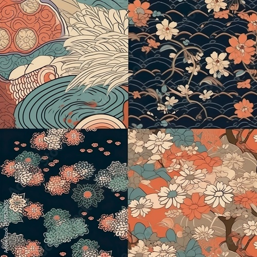 Japanese seamless pattern collection, Decorative wallpaper - Generative AI, Generative, KI