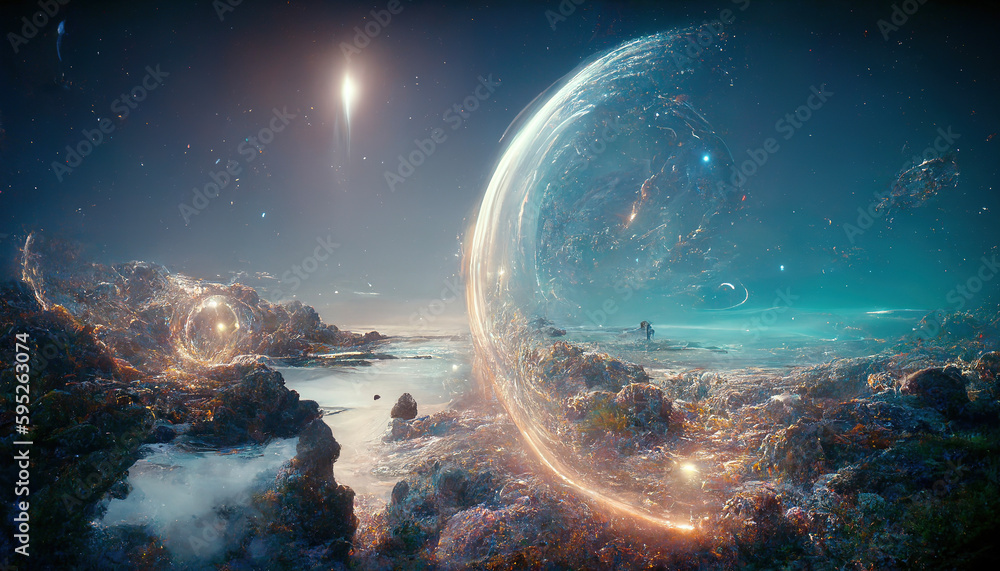  Fantasy sci fi cosmic landscape. AI