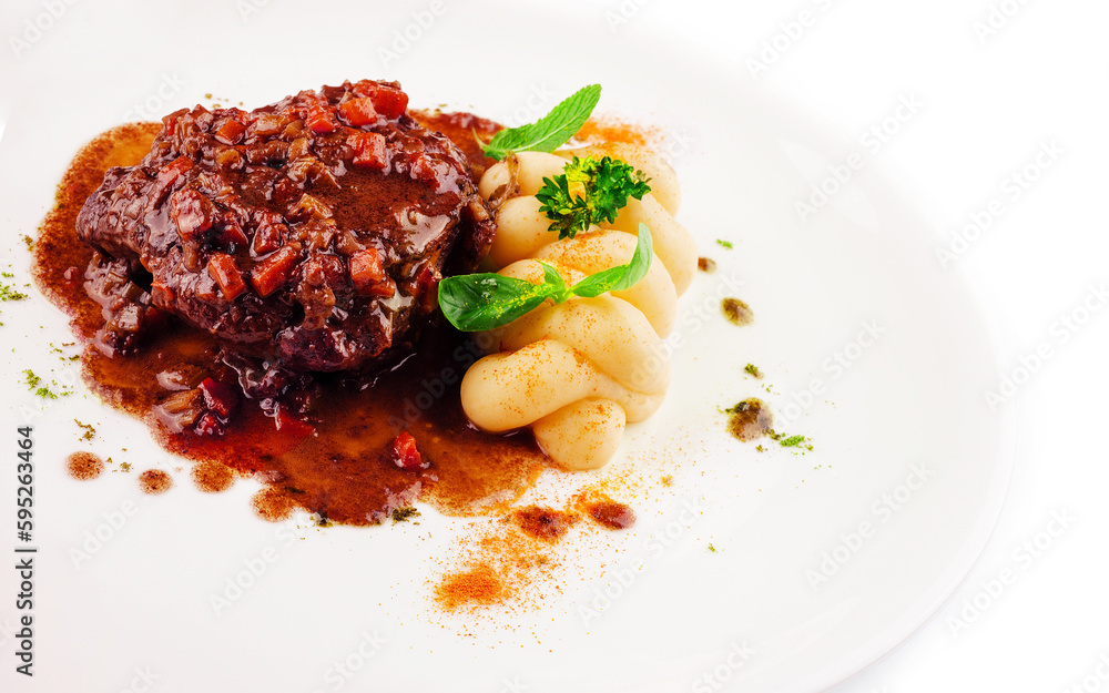 Fototapeta premium Beef medallion steak with mashed potato