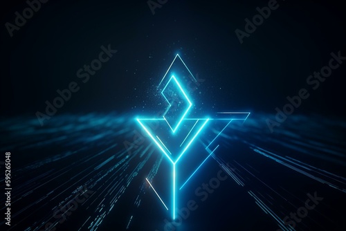 Polygonal arrow glowing on blue backdrop. Conceptualizing growth in business, finance, or career. 3D render. Generative AI