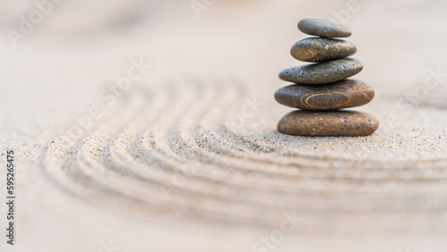 Photography zen stones on the sand beach