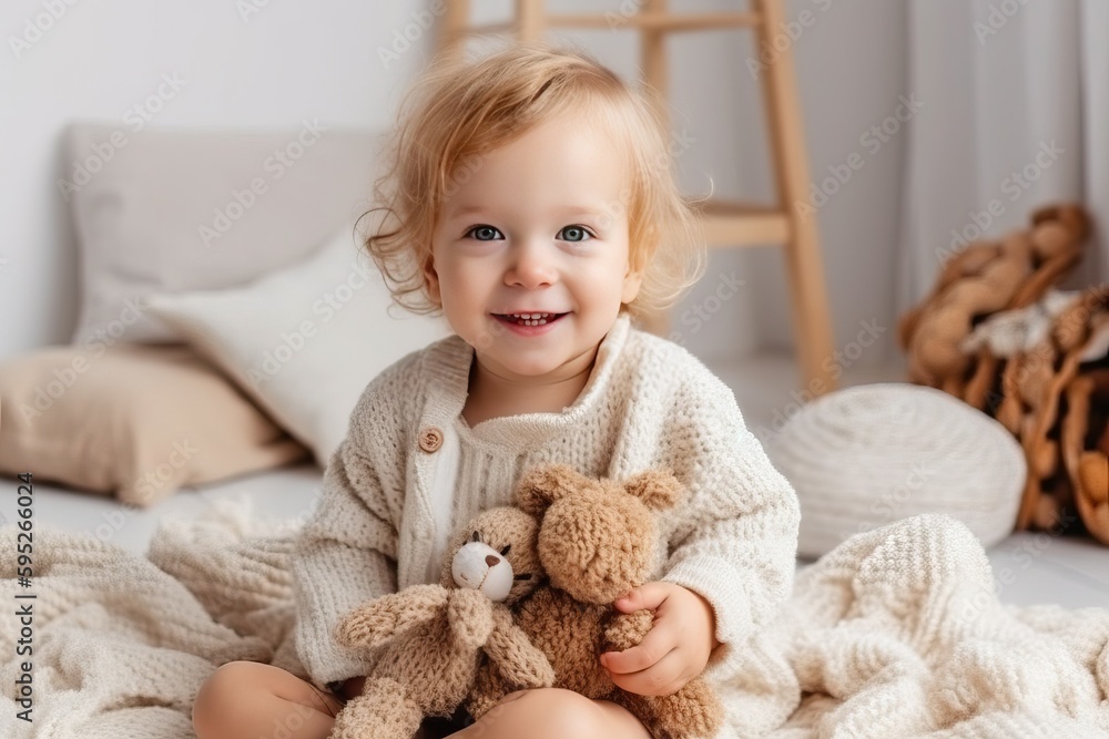 Baby boy child in knitted sweater (Ai generated) Baby boy child in knitted sweater (Ai generated)