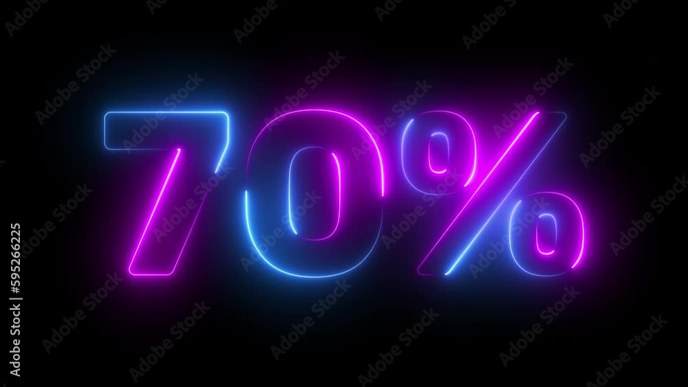 70 percent neon glowing sign on black background loop animation 70 percent neon glowing sign on black background loop animation