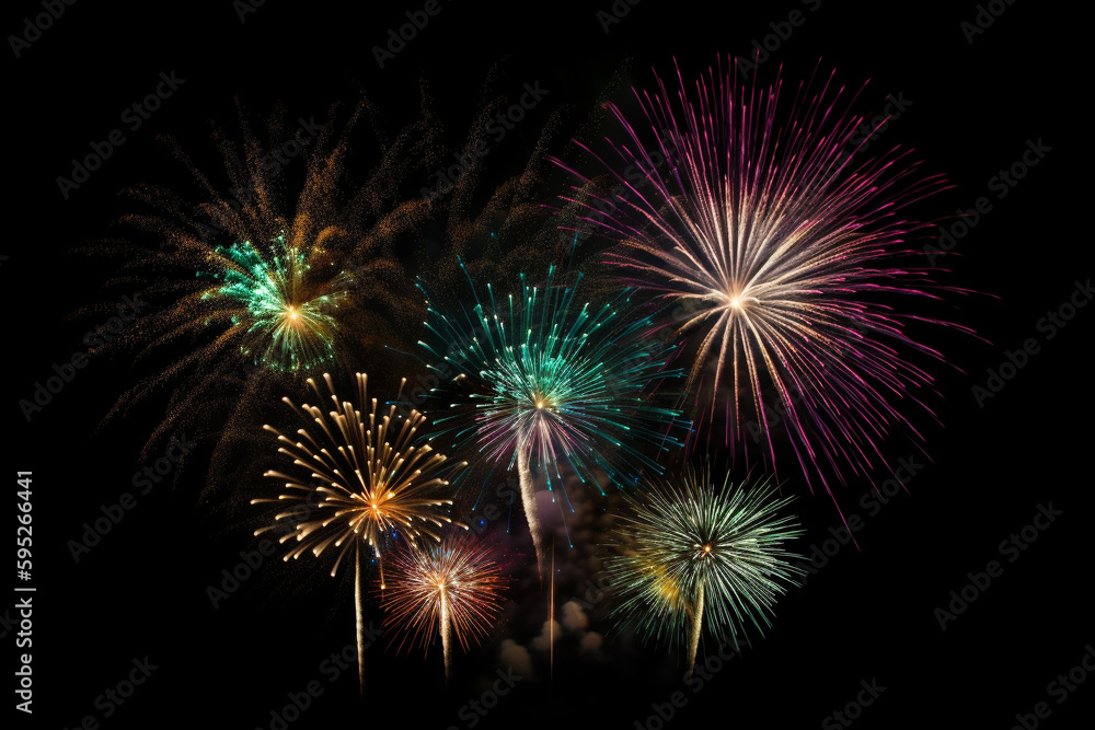 New year fireworks isolated on black background backdrop New year fireworks isolated on black background backdrop