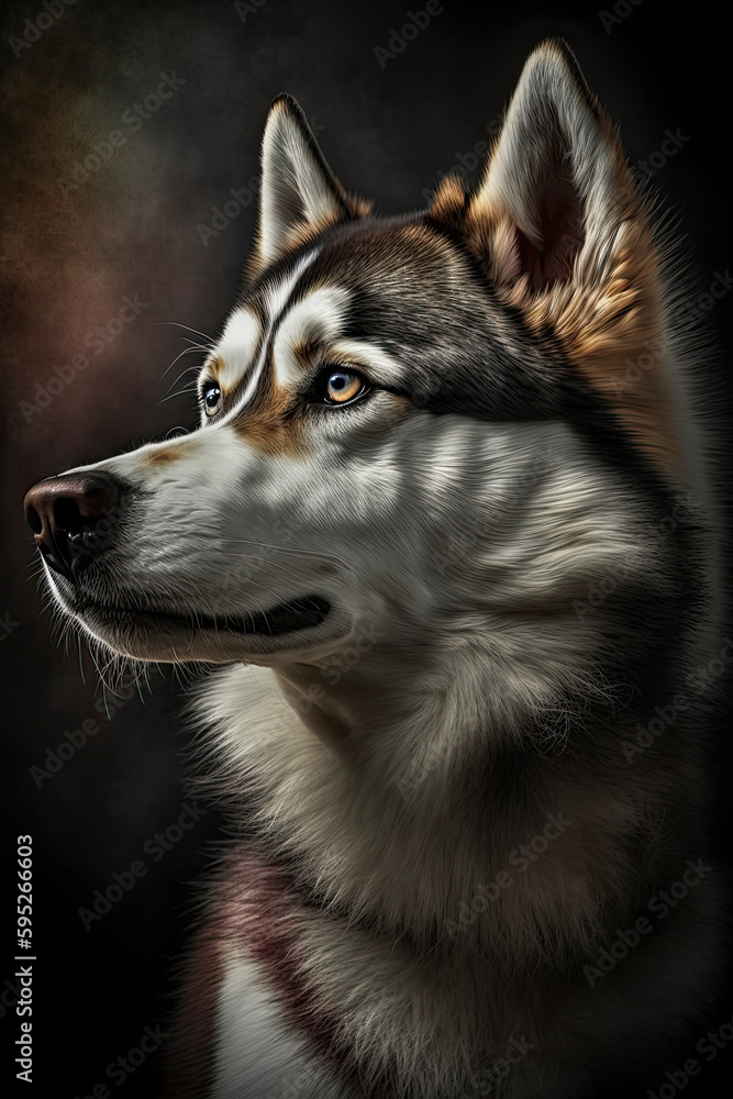 Generative AI illustration studio portrait style image of Huskie pedigree dog breed Generative AI illustration studio portrait style image of Huskie pedigree dog breed