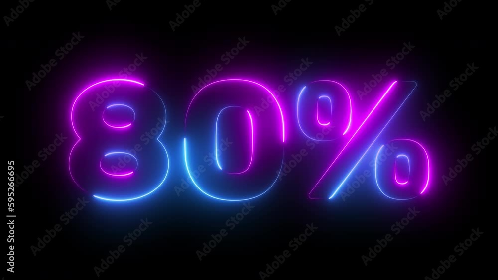80 percent neon glowing sign on black background loop animation 80 percent neon glowing sign on black background loop animation