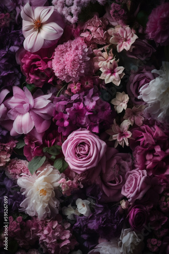 Top-down bouquet: an explosion of floral colors AI © Emile
