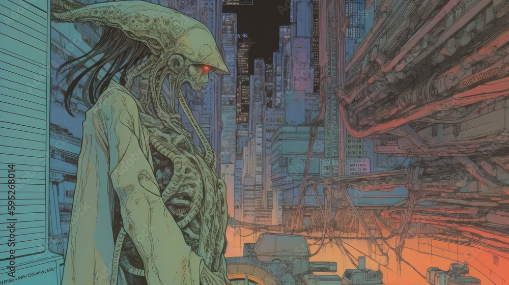 Obraz premium intricate alien cyberpunk landscape - by generative ai