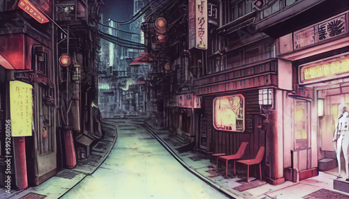 city street cyberpunk drawing - by generative ai